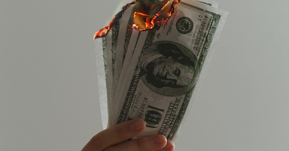 Time-lapse photograph of US dollar banknotes on fire