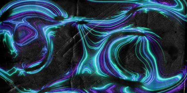 Glowing blue and purple lines forming an abstract network pattern on a dark background