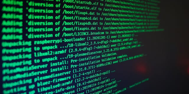 Close-up of a terminal window with code and command prompts.