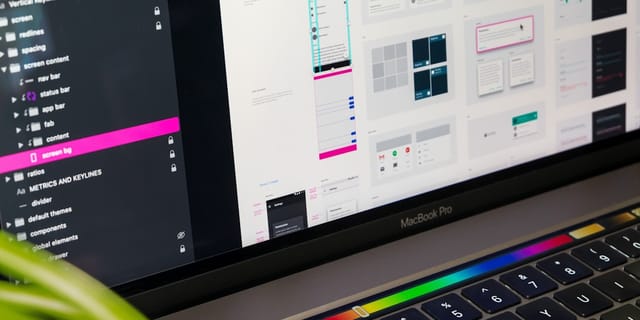 A design system palette showing reusable UI components and their specifications.