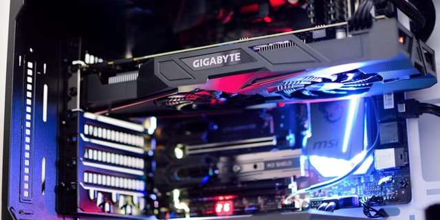 Close-up of a black Gigabyte graphics card — the kind of GPU that runs Qwen3.8-27B at 4-bit in 24 GB of VRAM