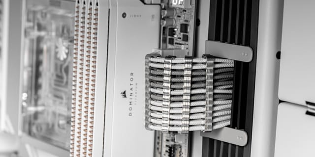 Close-up of server rack components with cables and indicator lights