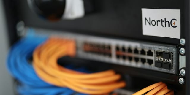 a close up of a network switch box