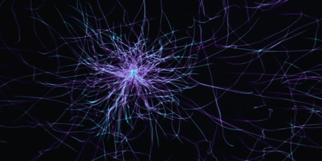 Abstract visualization of neural network layers with data flowing through connected nodes.