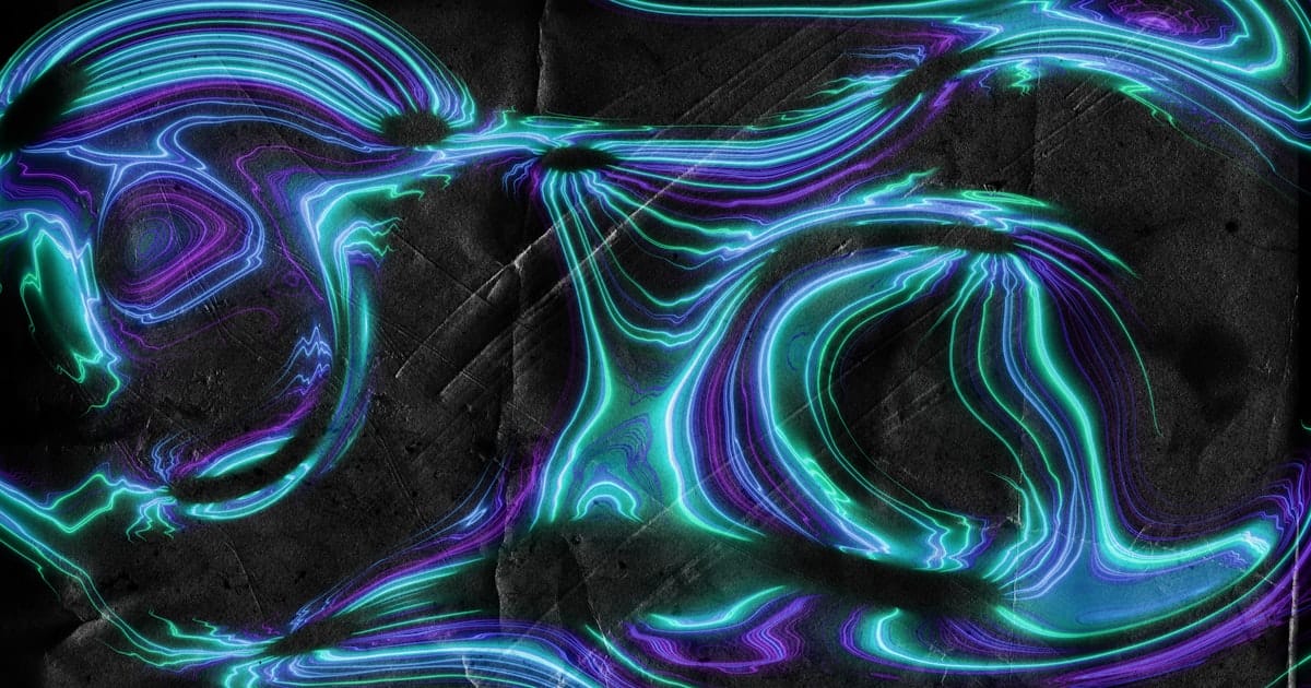 Glowing blue and purple lines forming an abstract network pattern on a dark background