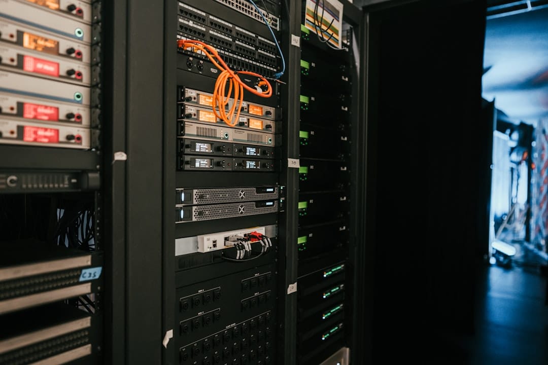 Close-up of server GPUs with blue LED indicators